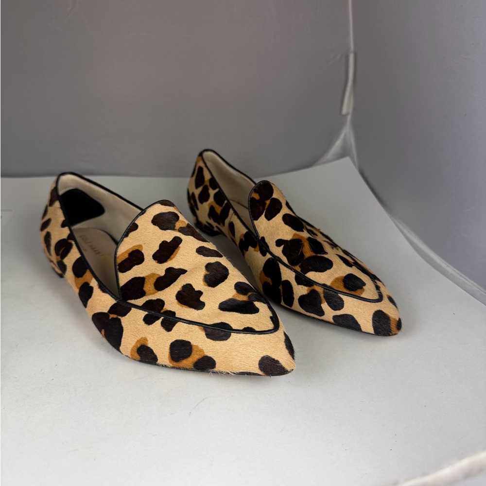 Cole Haan Brie Skimmer Flats Pointed Toe Jaguar Calfhair Print Size 8B Office